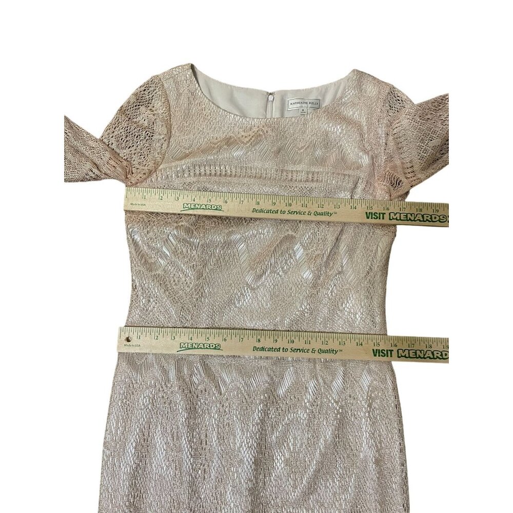 Katherine Kelly Dress Womens 8 Used Beige w/Silver Shimmer Fringe - Picture 9 of 16